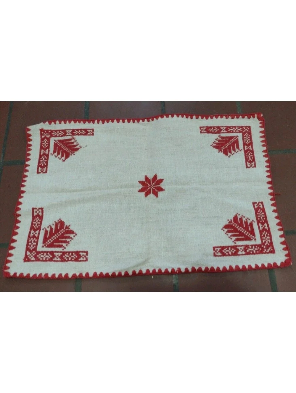 Vintage Folk Art Embroidered Linen Textile Lot Redwork Table Linens Pillow